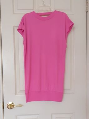 Vintage Bubblegum Pink Sleeveless Shift Dress W/Deep V-Opening Back & Boxy Fit.